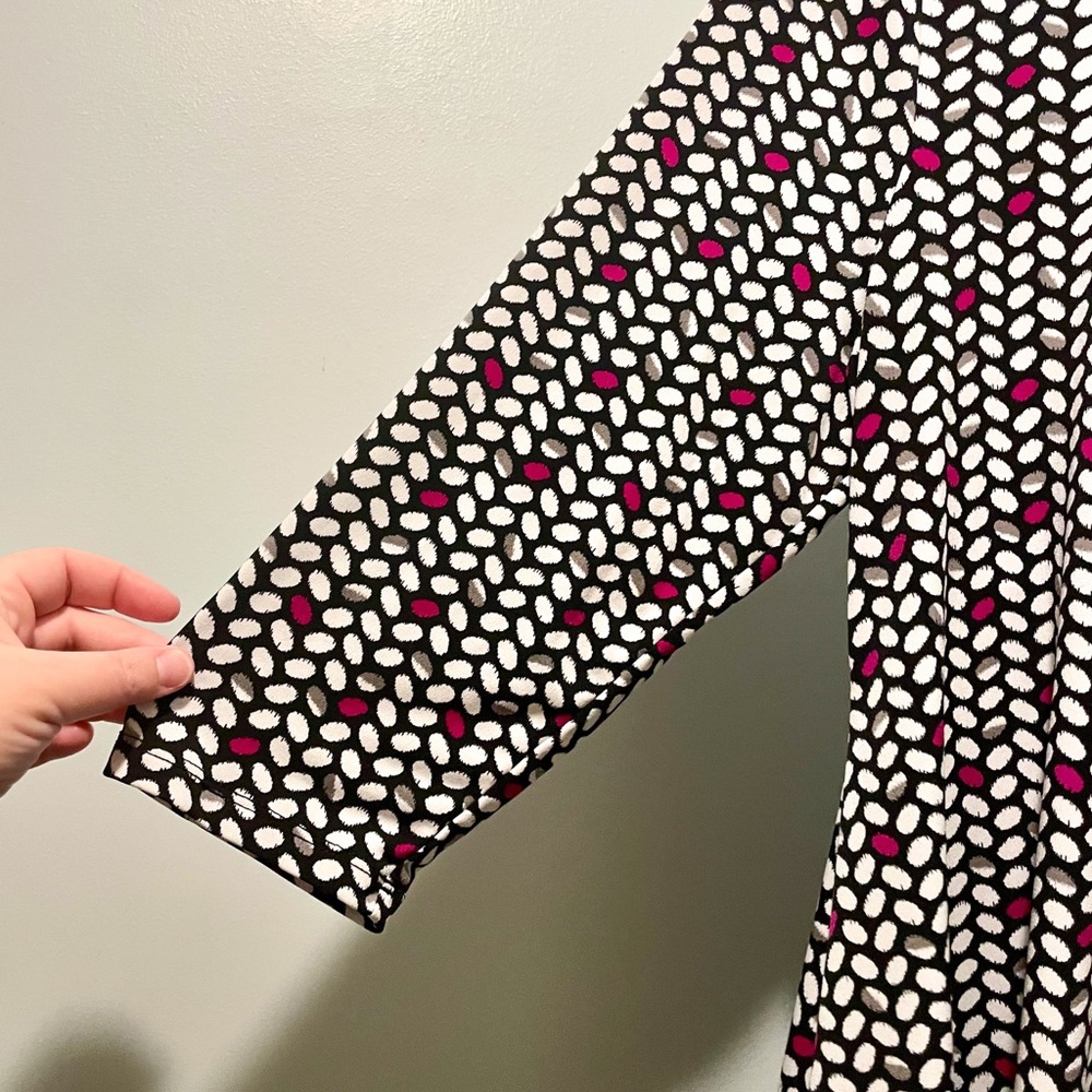 Chaus 3/4 Sleeve White Black Magenta Gray Polka Dot Blouse Size XL - Picture 6 of 10